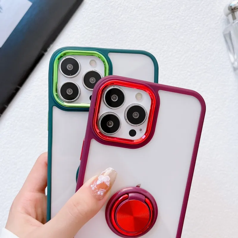 

LITBOY Clear Plating Ring Stand Phone Case For iPhone 12 13 14 11 Pro Max XR XS 6 7 8 Plus SE 2020 Hard PC Shockproof Back Cover