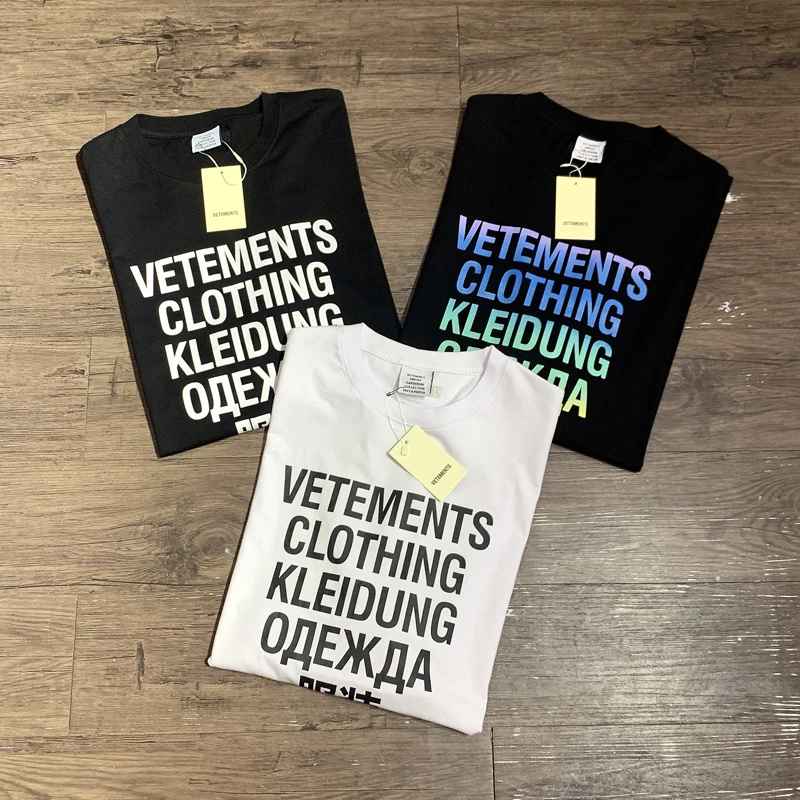 

Oversized VETEMENTS Black Short Sleeves High Quality Rainbow Gradient Letter Print Pure Cotton T-shirts
