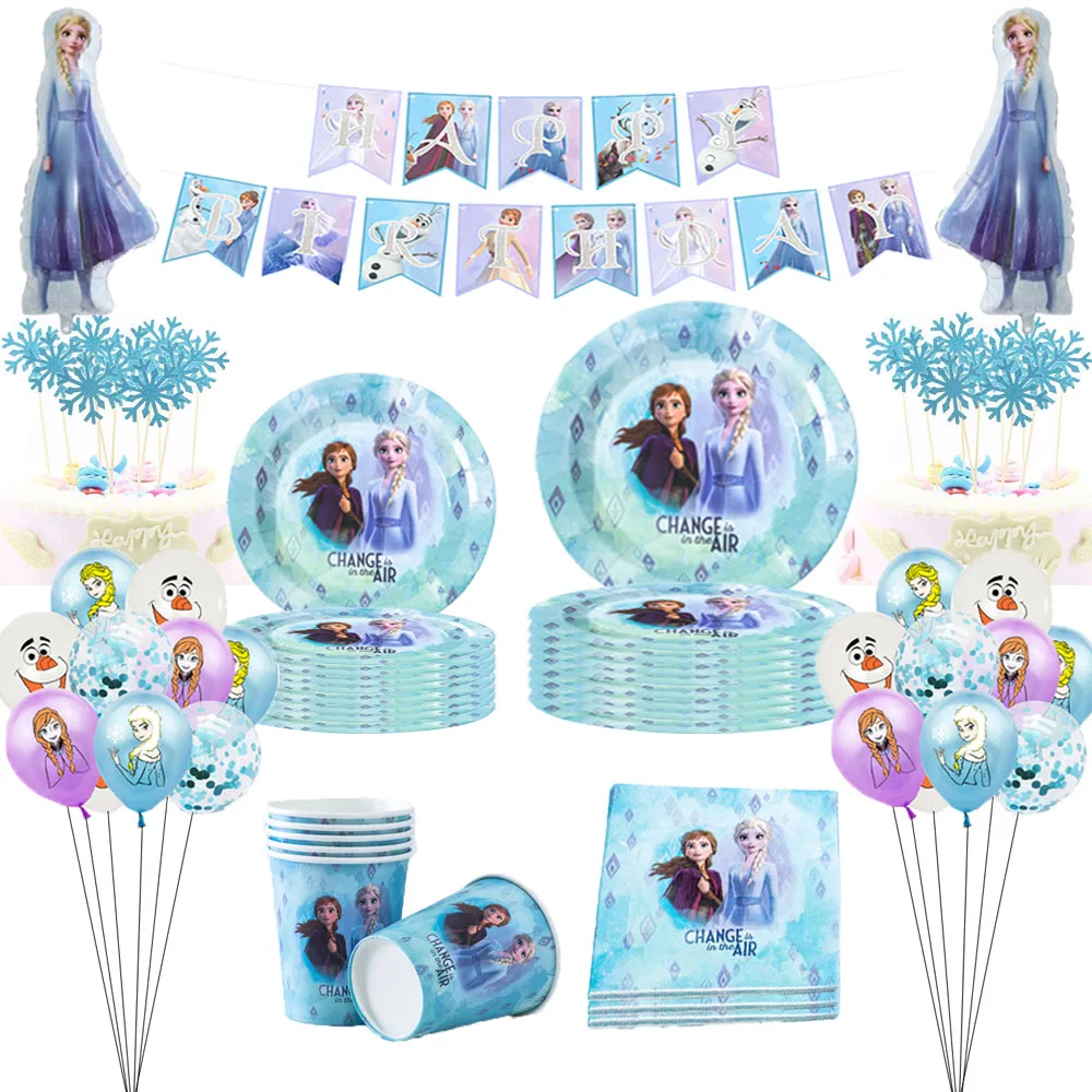 

Disney Princess Anna Elsa Themed Frozen Birthday Party Disposable Cutlery Paper Plate Kids Gifts Birthday Decoration Supplies