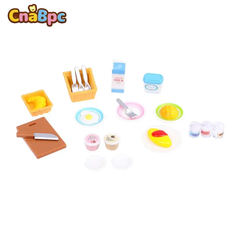 

1Set 1:12 Dollhouse Miniature Simulation Kitchen Food Breakfast Bread Milk Tableware Model DIY Dolls Food Play Life Scene Decor