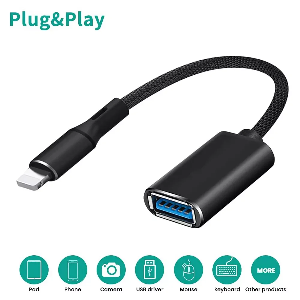 

Upgraded OTG Cable USB Adapter 500mAh Male to Female for iPhone iPad iOS 9 to 16 with Microphone Keyboard Audio Device Interface