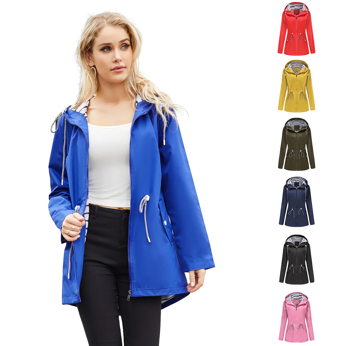 

2023 New Long-sleeved Trench Coat Women Solid Color Hooded Women Coat