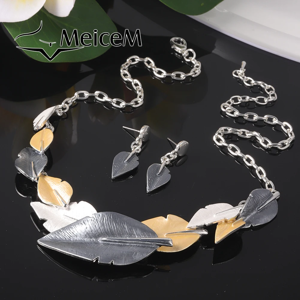 

MeiceM Fashion Elegant Leaf Necklaces Neck Jewelry Pendants Gift Female Silver Color Chain Choker Necklace for Women Wedding