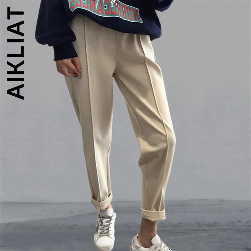

Aikliat Women Spring Autumn Pants Trousers All-Match Sexy Hip Elastic Vintage For Women Leg Bottoms Female Pants