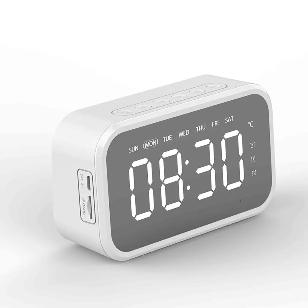 

Desktop Digital Alarm Clock Bluetooth-compatible HD Mirror Screen Multi-function 3 Alarm Settings Stereophony for Bedrooms