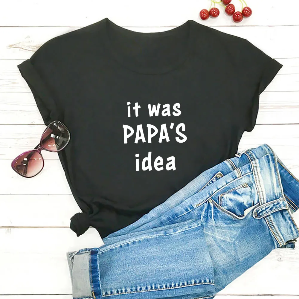 

Женская футболка с коротким рукавом It Was Papa's Idea, черная, Красная футболка с графическим принтом в виде букв, женская уличная одежда для отдых...