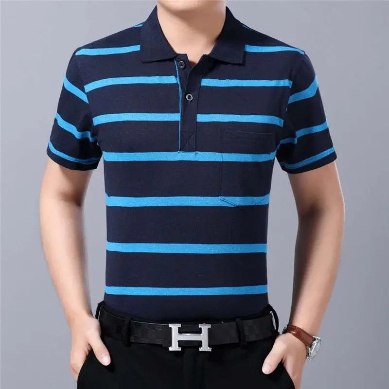 

Fashion Printed Lapel Loose All-match Striped Polo Shirts Men's Clothing 2023 Summer New Casual Pullovers Korean Tee Shirt