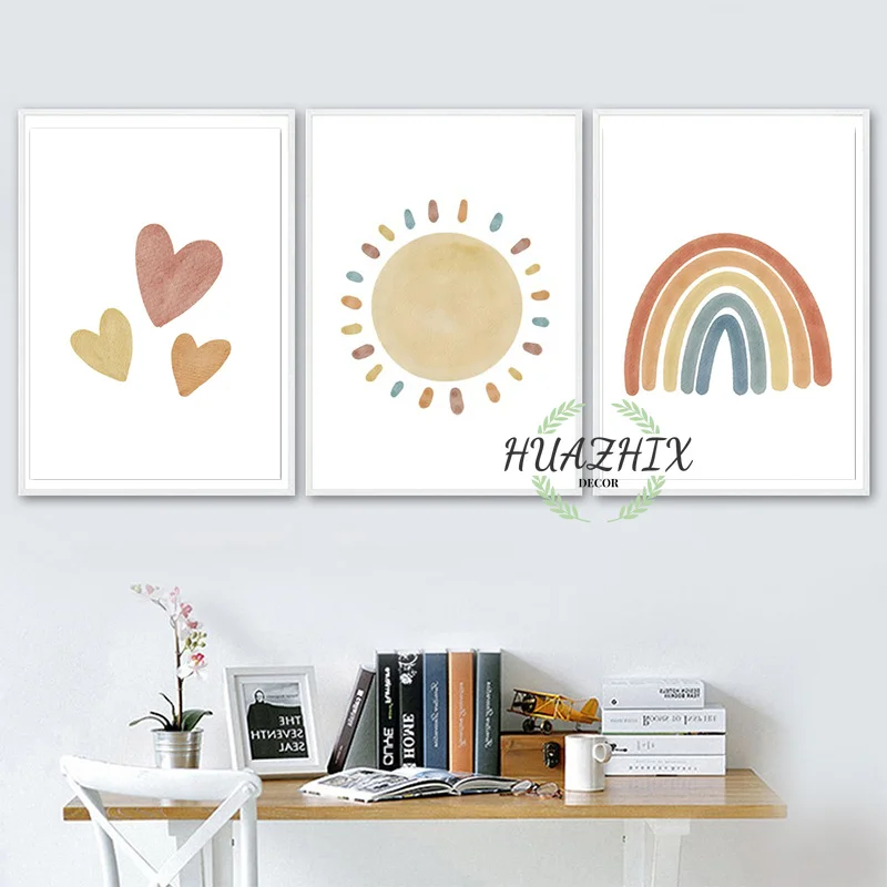 

Nordic Canvas Painting Poster Giraffe Zebra Lion Elephant Sun Rainbow Heart Wall Art Print Boho Decor Pictures Baby Kids Room