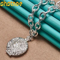 925 sterling silver round photo frame pendant 18 inch chain necklace for women party engagement wedding fashion charm jewelry