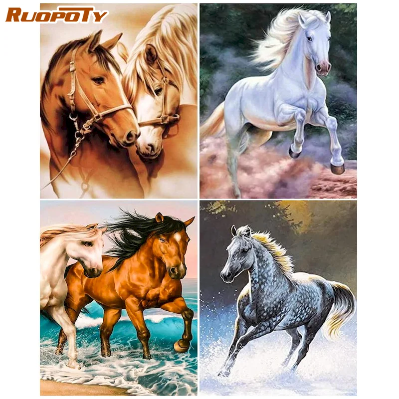 

RUOPOTY 5D Diamond Painting Horse Diamond Mosaic Full Square Drill Diamond Embroidery Animal Pictures Rhinestone Home Decor