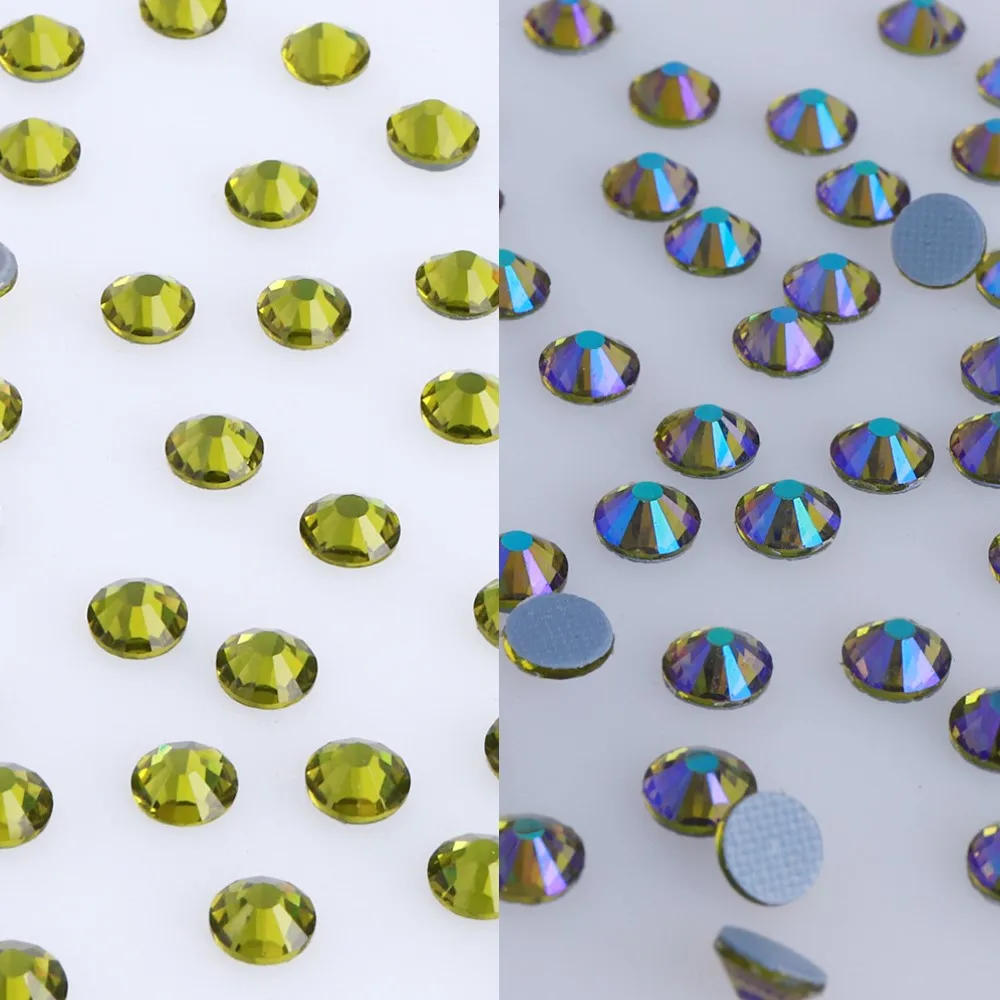 

SS3-SS30 Olive Green Hot Fix Glass Rhinestone Flatback Glitter Crystal AB Strass Nail Art Rhinestone Nail Gems for Nail DIY Deco