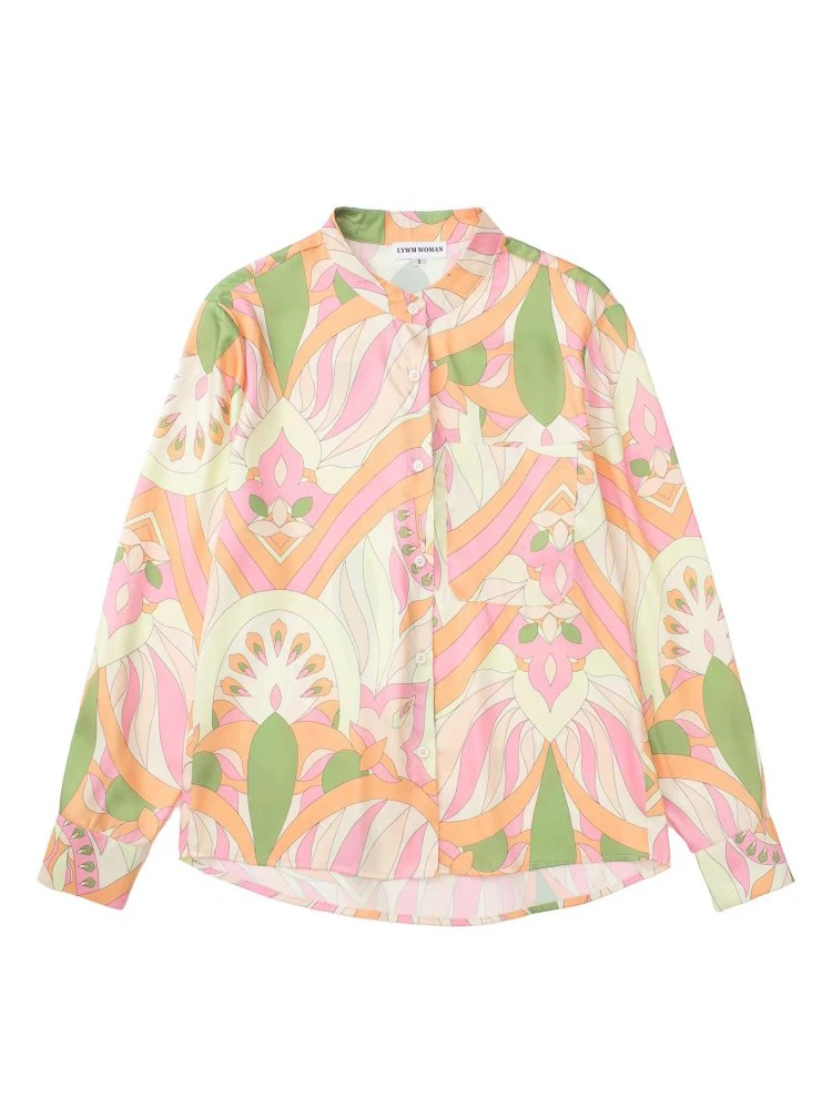 

Женский комплект из блузки и брюк, свободная блузка с длинным рукавом и принтом, уличная одежда на одной пуговице и широкие брюки, лето 2022