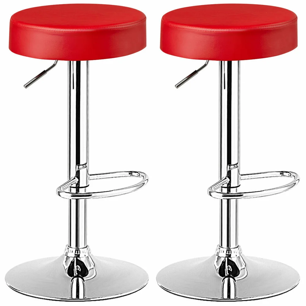 

2PCS Adjustable PU Leather Kitchen Counter Bar Chairs Swivel Bar Stool Red