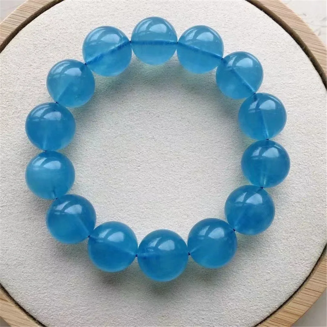 

16mm Natural Blue Aquamarine Bracelet Jewelry For Woman Man Healing Gift Crystal Round Beads Rare Gemstone Stone Strands AAAAA