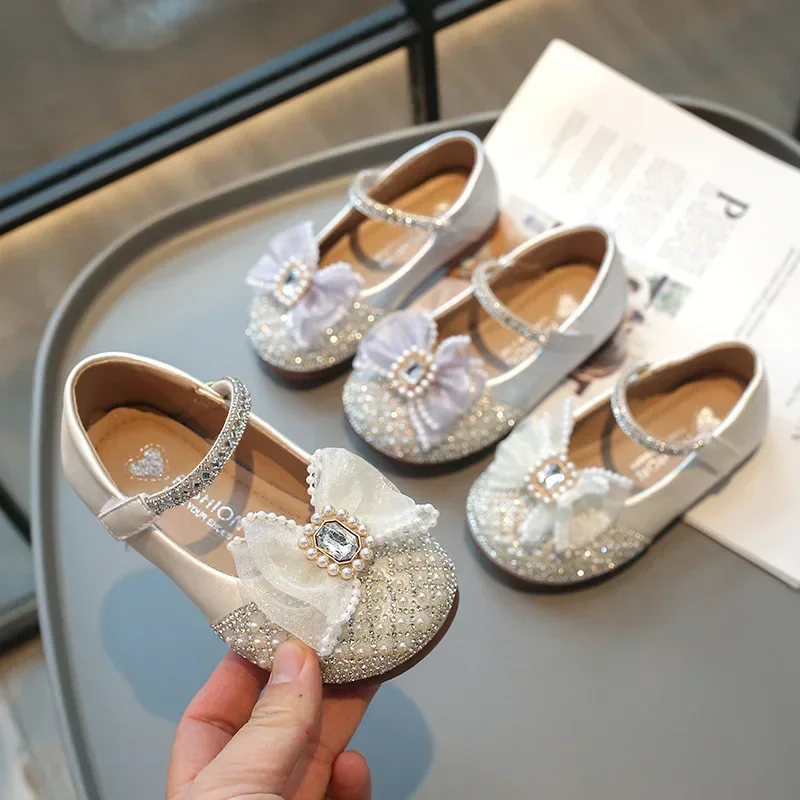 Туфли Из Искусственной Кожи Для Девочек С Кристаллами Мягкая Подошва Плоский