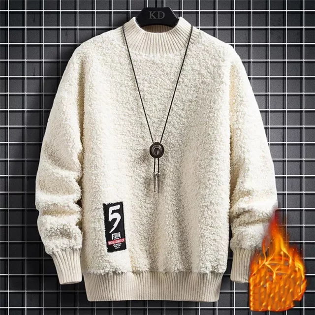 

New Pullover Fleece Padded Lamb Wool Tops Street Style Youthful Loose Sweatshirt Winter Warm Men Sweatshirts Fashion