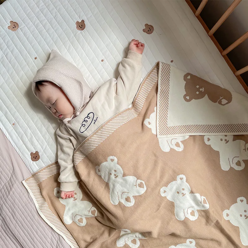 

Knitted Blankets for Crib Bed Babies Accessories Newborn Baby Stroller Throw Blanket Bedding Cute Bear Kids Nap Blankets Infant