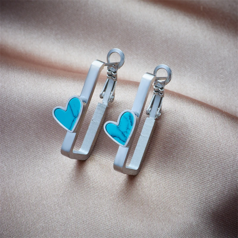 Серьги LAMENGLY из нержавеющей стали 316L с голубыми камнями в форме сердца для женщин