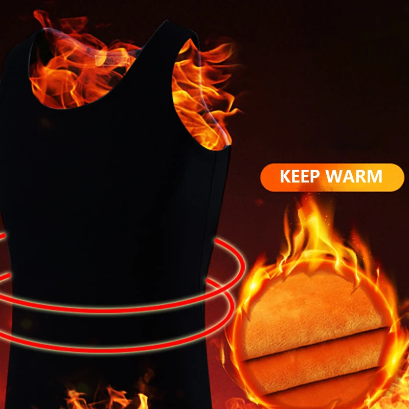 Thermal Underwear for Men Fleece Lined Tops Tank Sleeveless Vest Camisoles Thermal Shirt Thermo Undershirt Winter Inner Wear