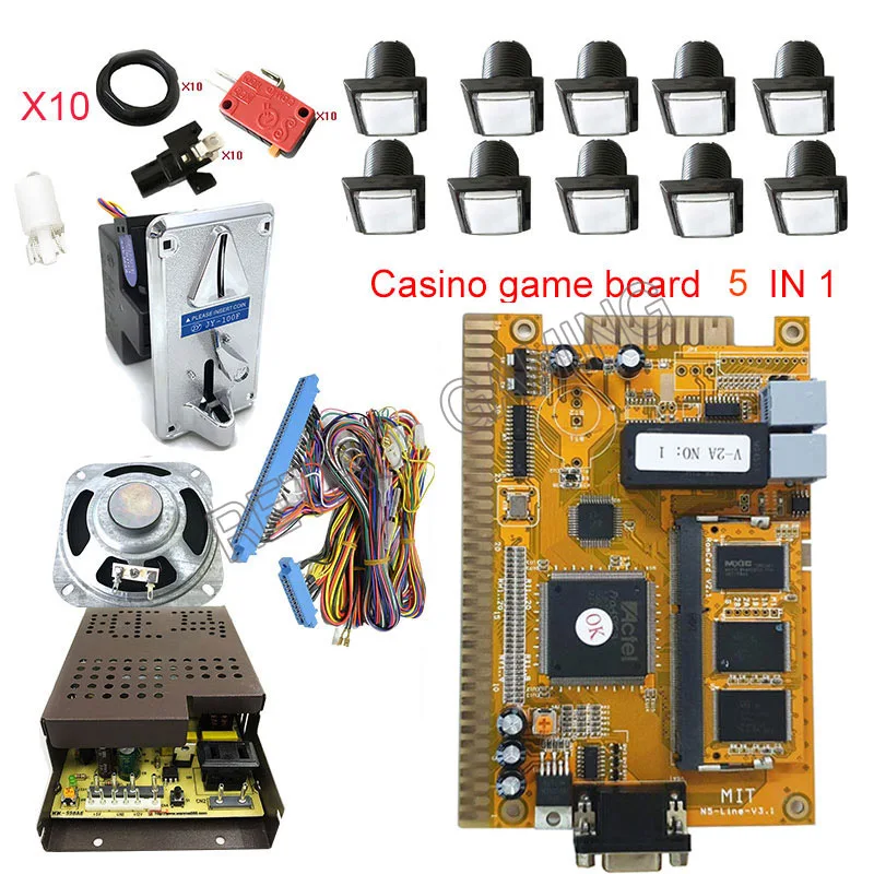 5 in 1 Casino Multigame Slot PCB Game Board Diy kit Arcade Parts 33mm LED Push Button 36p Jamma Cable for Gambling Machine