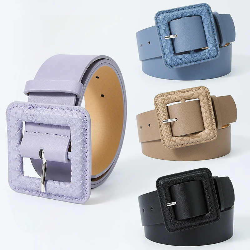 Candy Color Wide Waist Belt For Women Fashion Square Buckle Wide Strap Lady Denim Jeans Dress Waistband Decorative Belt