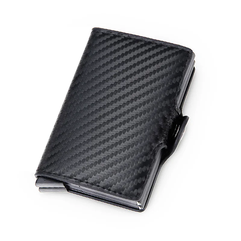 

Men's Wallet Double-Case Metal Automatic Card Purse Carbon Fiber Wallet Clip One Click To Eject The Card Holder Business Wallets