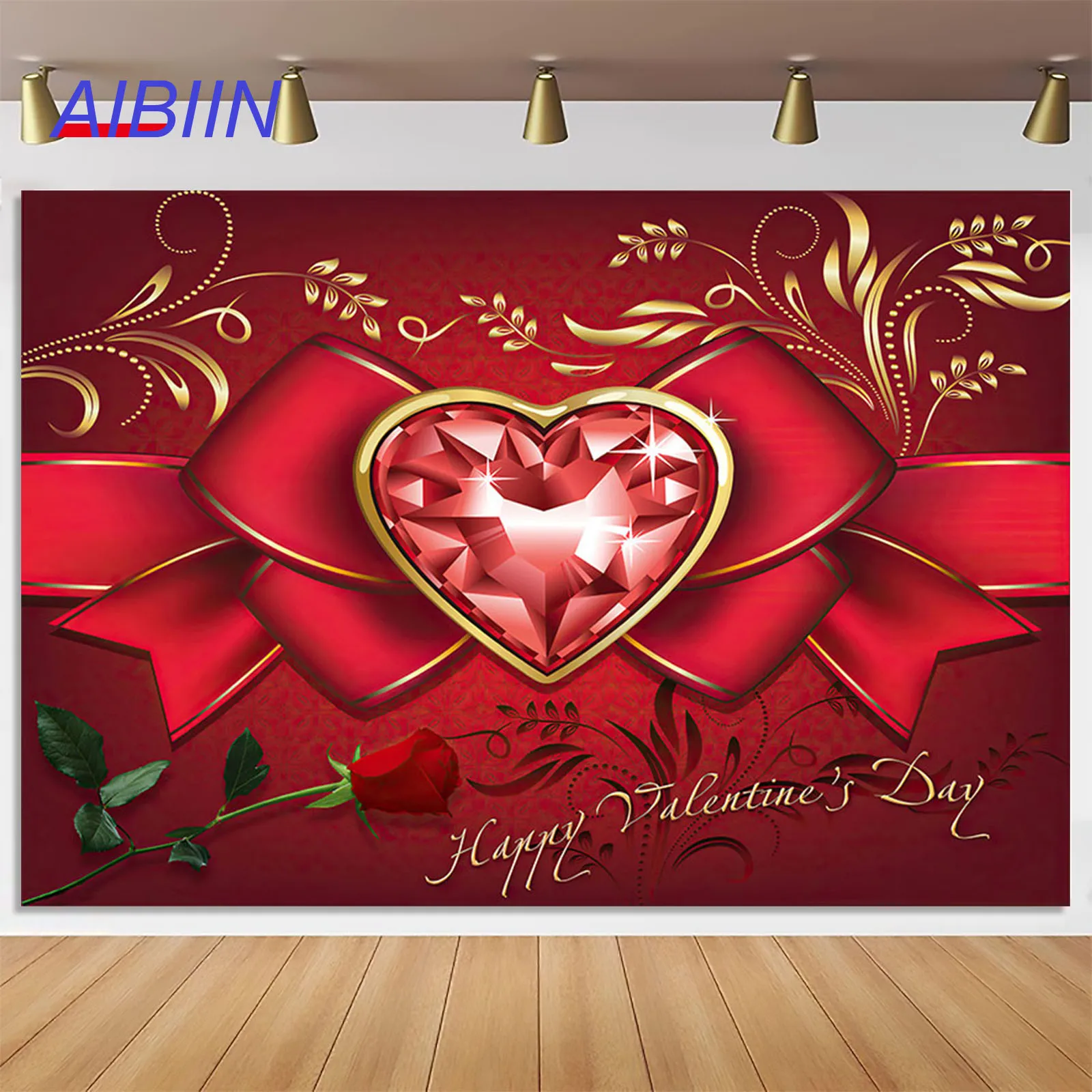 С Днем Святого Валентина Фотография Фон Красная Роза Сердце Диаманд Годовщина