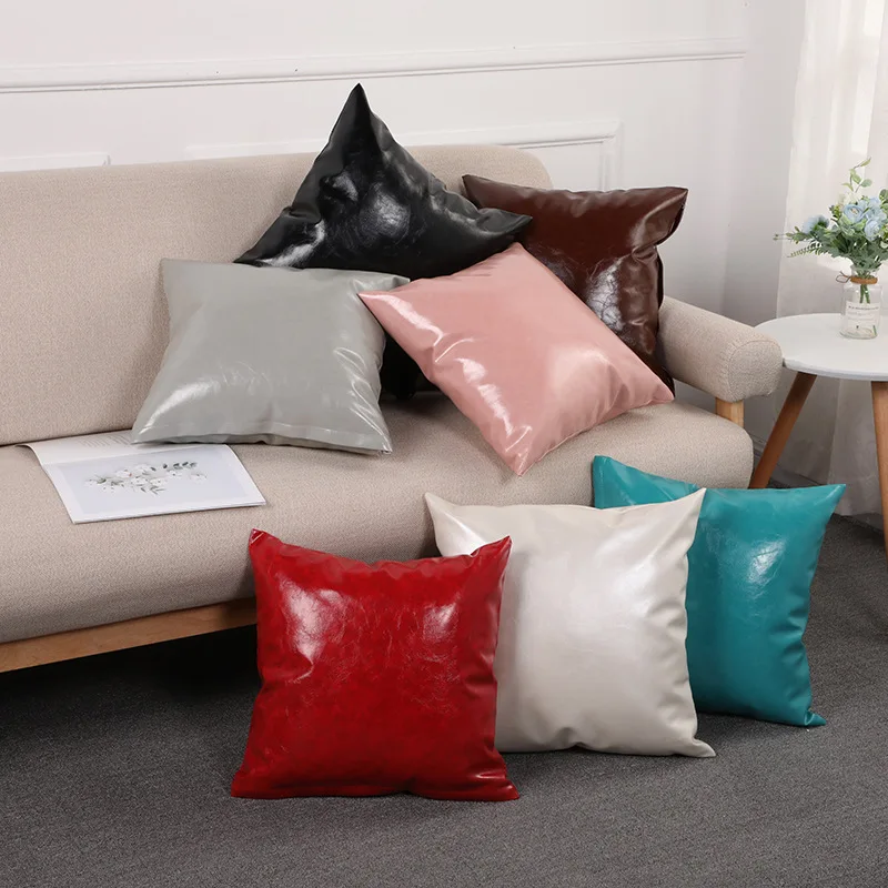 

Solid Color PU Leather Pillowcases Home Decoration Cushions Covers For Bed Sofa Car Seat Pillow Cover Waterproof Throw Pillows