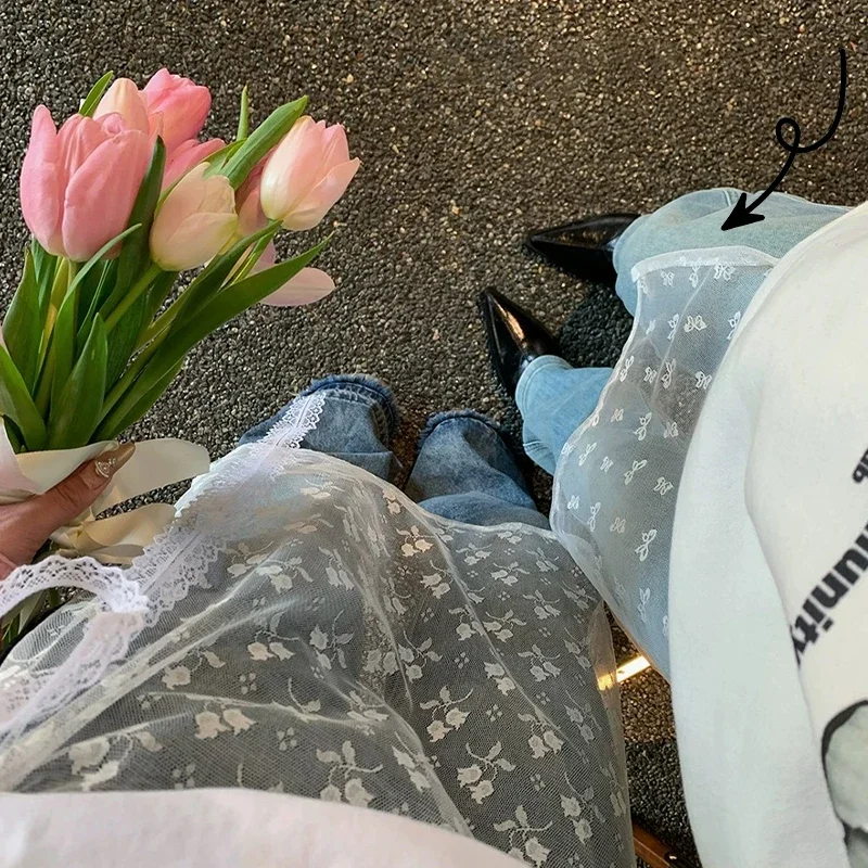 Весна-лето 2024 многослойная юбка цельнокроеная джинсовая в балетном стиле фартук