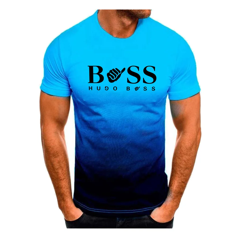 Boss Printed T Shirt For Men Loose Short Sleeve Fashion O-neck Tops Gradient Series Teenagers Casual Harajuku Oversized T-shirts