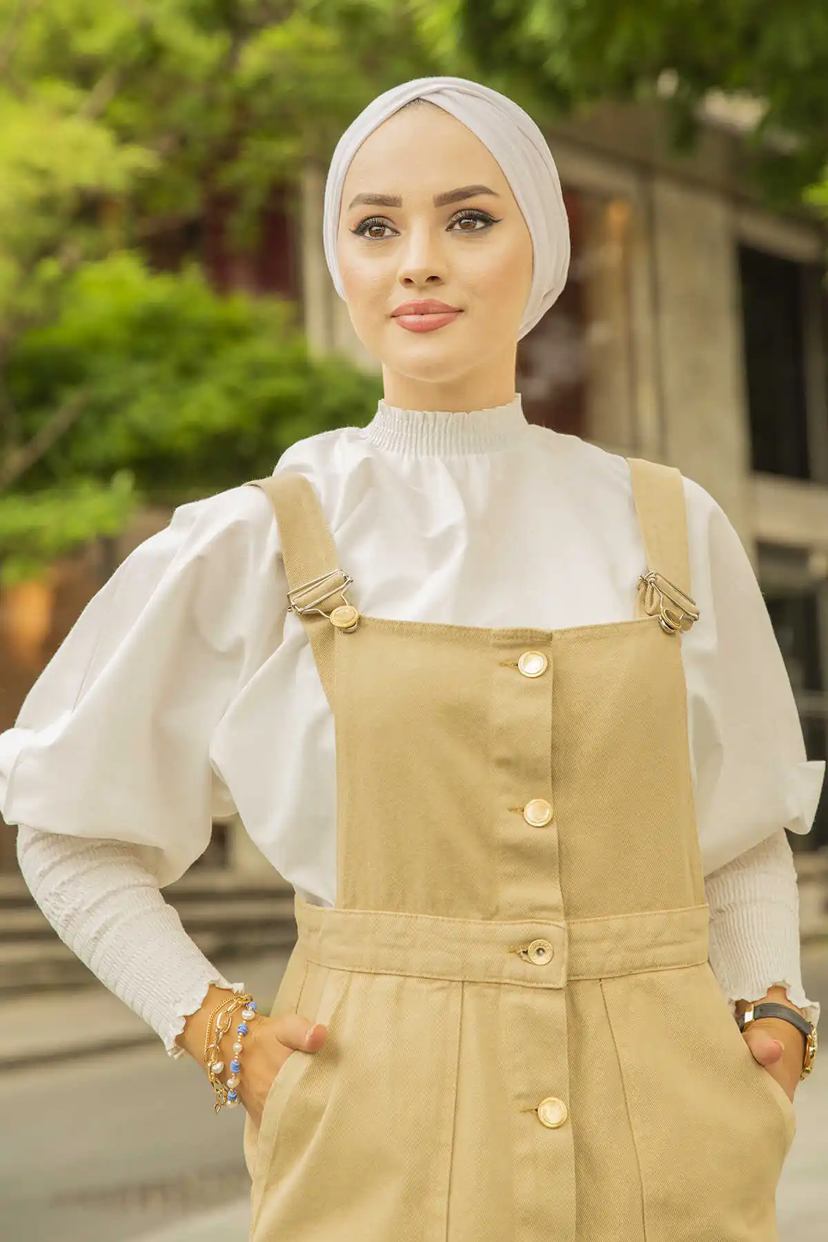 Джинсовый комбинезон на пуговицах E-Milk Coffee