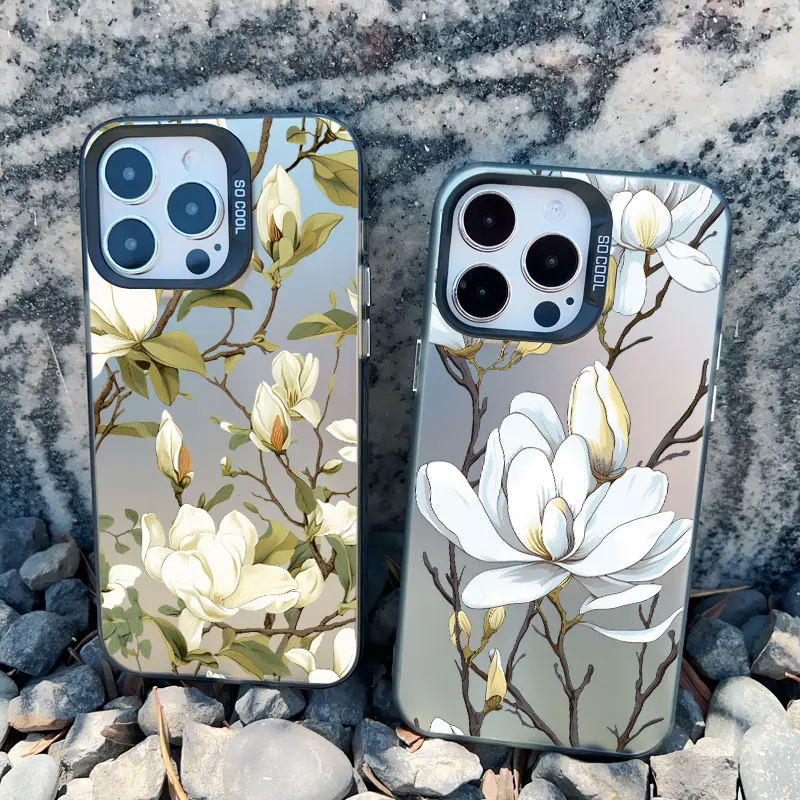 Белый чехол для телефона с цветком магнолии iPhone 14 Pro Max Plus 15 13 Mini 12 11 ударопрочный