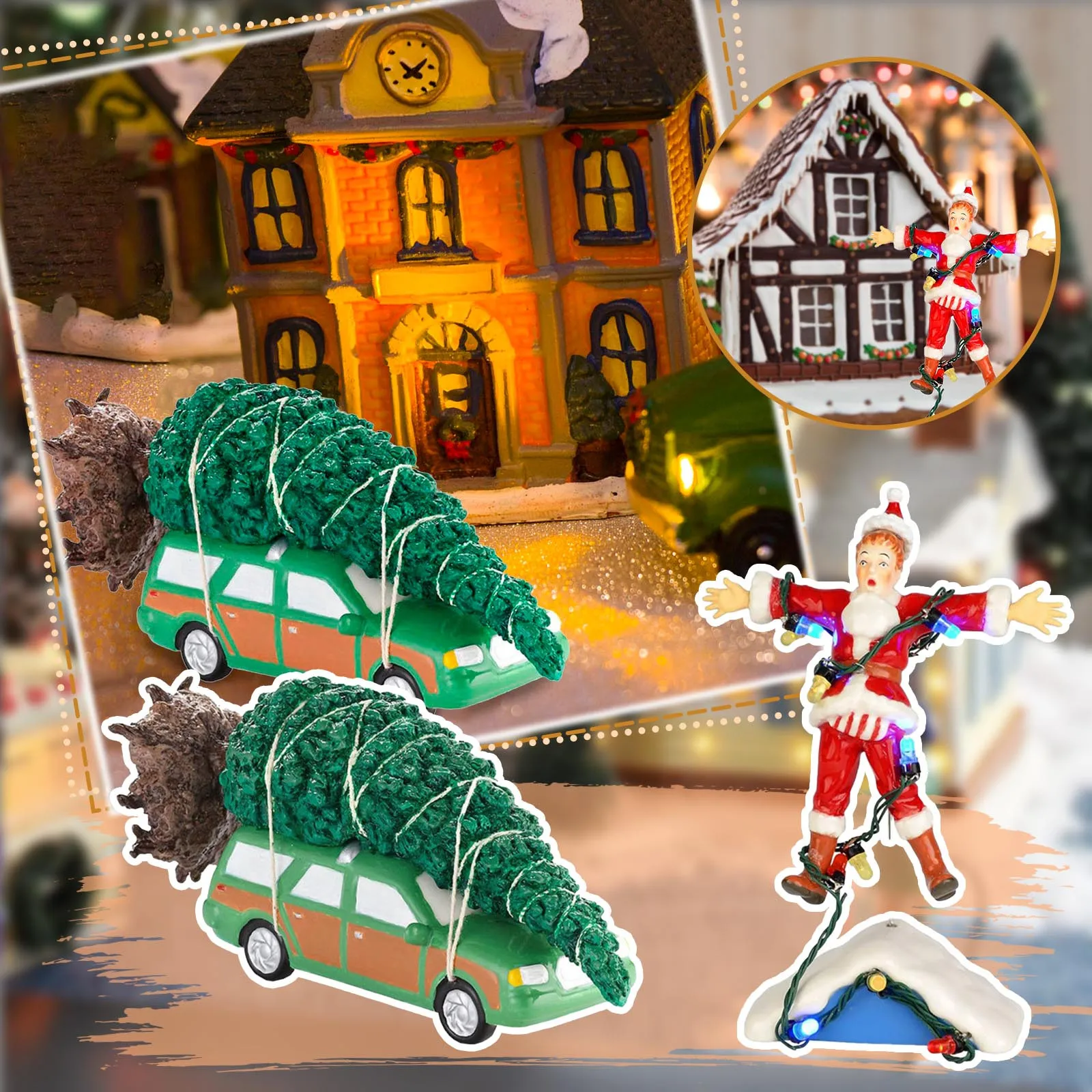 

Christmas Village House LED Luminous Snow House Figurine Resin Music Landscape Indoor House Tabletop Christmas Ornament