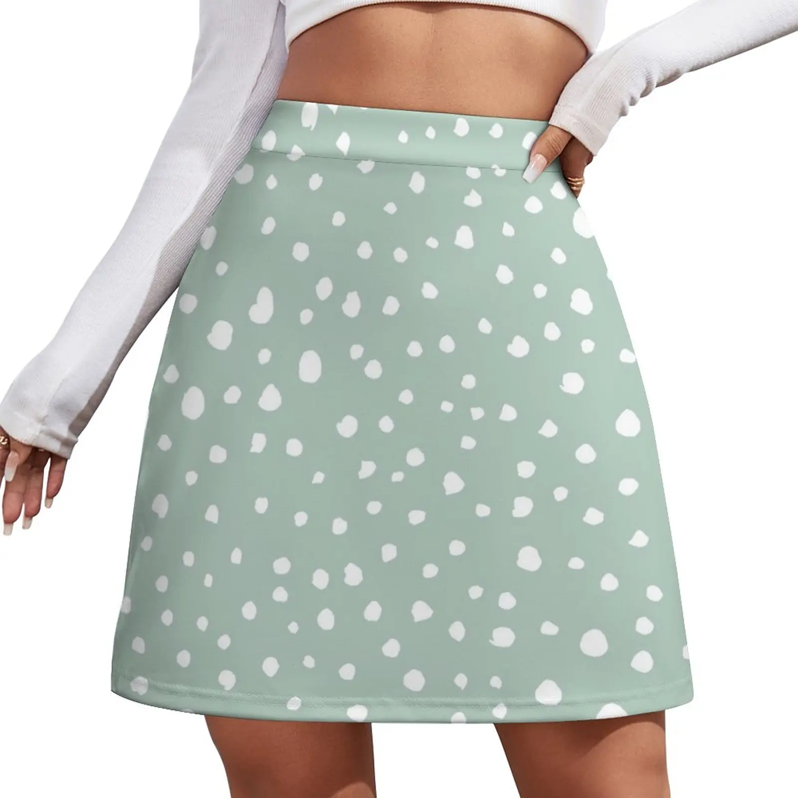 

Dalmatian Spots Skirt Woman White Dots Print Elegant Mini Skirts Summer Y2K High-waisted Printed Oversized Casual A-line Skirt