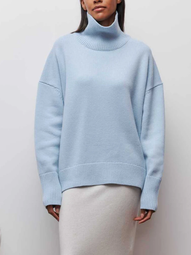 

Oversized Knitted Sweaters Women Bright Color Casual Turtleneck Pullovers Female Long Sleeve Elegant Soft Jumper Ladies Sueter