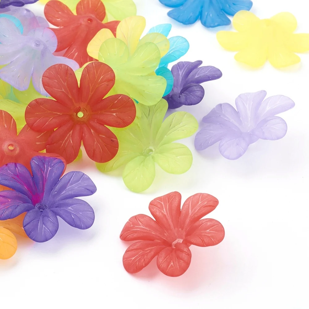 

50PCS Mixed Color Transparent Frosted Acrylic Flower Beads about 33mm in diameter 8mm thick hole: 2mm