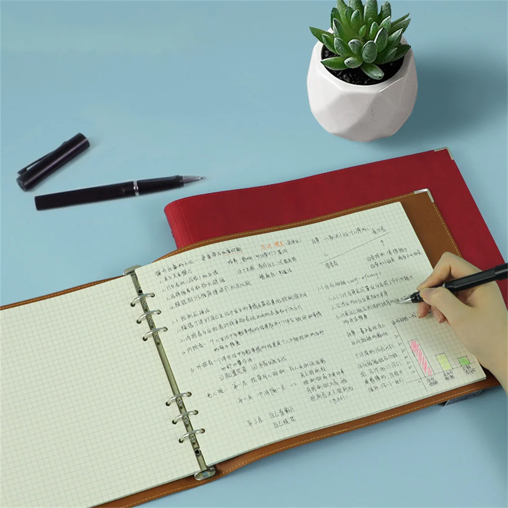 

100sheets PU A4 Notebook Leather Cover Business Loose-leaf Hand Journal Agenda Planner Grid Notepad School Office Supplies