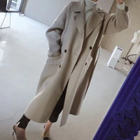 winter fashion beige elegant wool blended female korean fashion black long coat retro simple loose casual wool camel coat