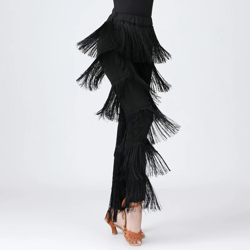

Adult Women Latin Dance Fringed Trousers Ladies Modern Ballroom Dancing Long Pants Dancewear Performance Costumes