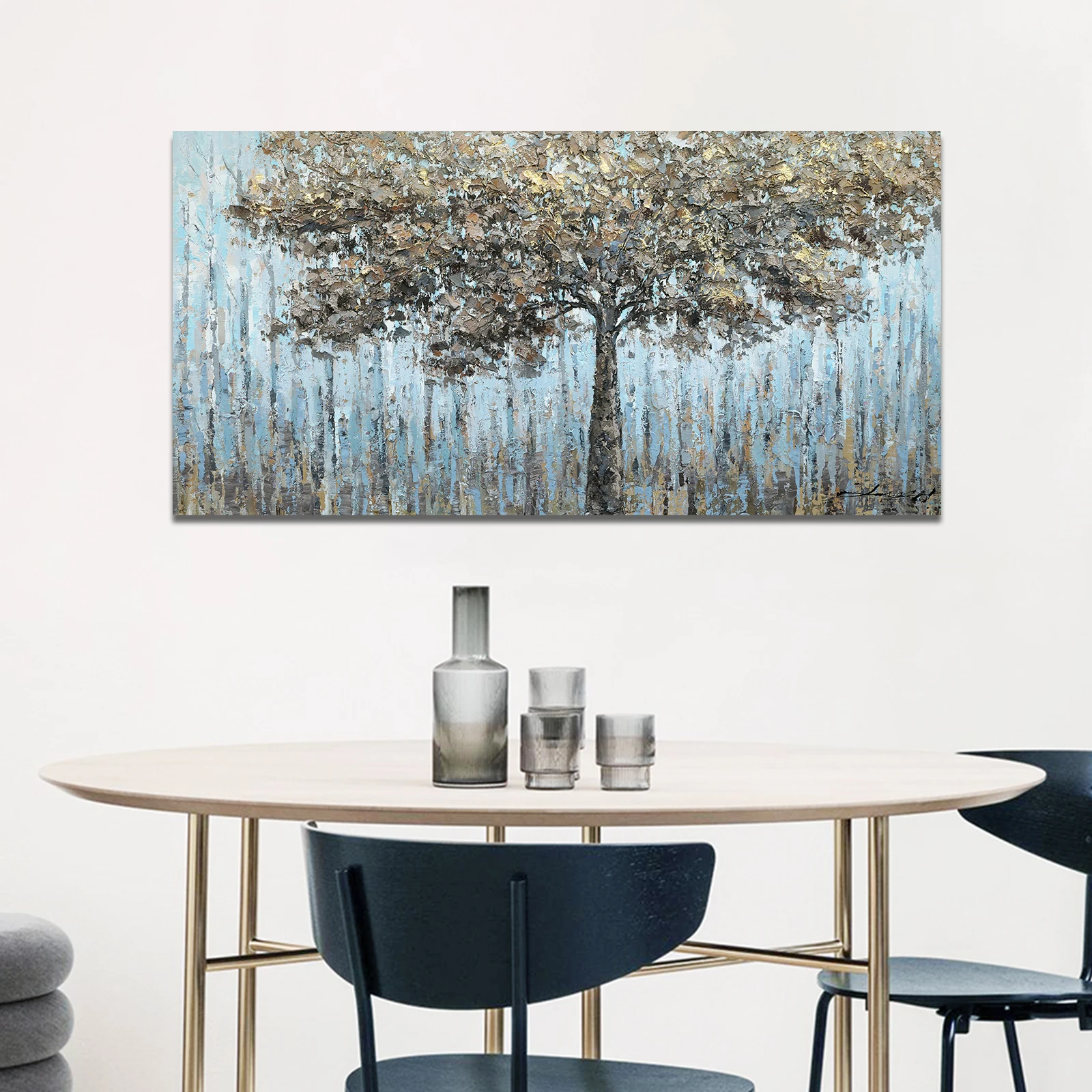 

Tree Landscape Canvas Oil Painting Artwork Aesthetic Modern Nordic Scandinavian Wall Art Poster Pictures Room Decoration