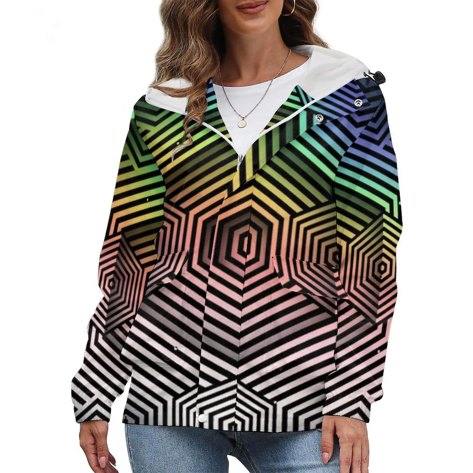 

Куртка женская зимняя теплая водонепроницаемая с геометрическим принтом, большого размера 4XL 5XL