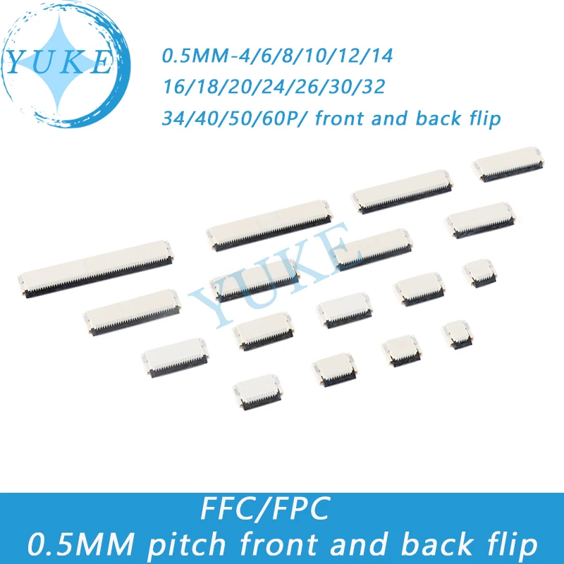 

FFC/FPC connector socket pitch 0.5mm 4/6/8/10/12/14/16-60P front and back flip