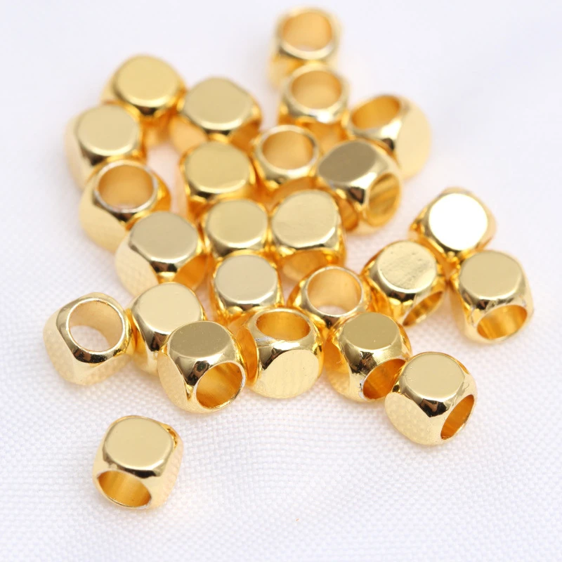 50 Pieces/Bag Beads 14k Gold Color Protection Square Block Beads Partition Smooth Surface Diy Jewelry Hand Beading Accessories