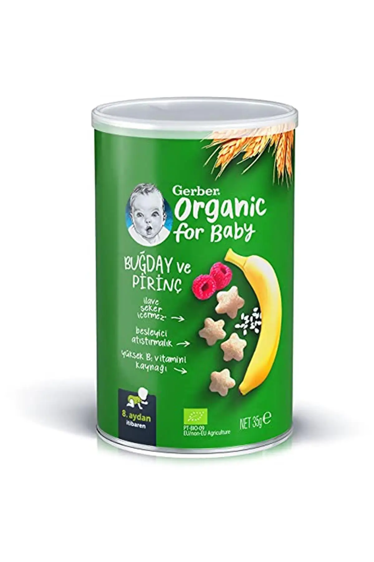 

Бренд: Gerber Organic пирнинцли, buogdayдолли, бананы и малины малинотерапия (5X35G) kaтекор