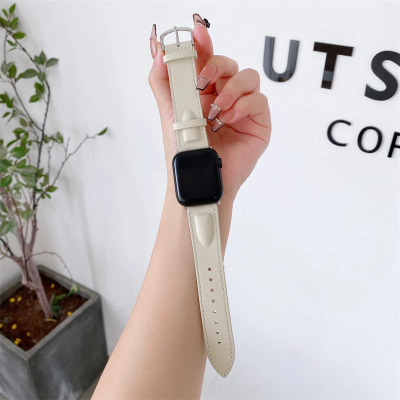 

Ремешок кожаный для Apple watch band, сменный Браслет для iWatch 5 4 3 se 6 7 8, 45 мм 41 мм 44 мм 40 мм 38 мм 42 мм 45