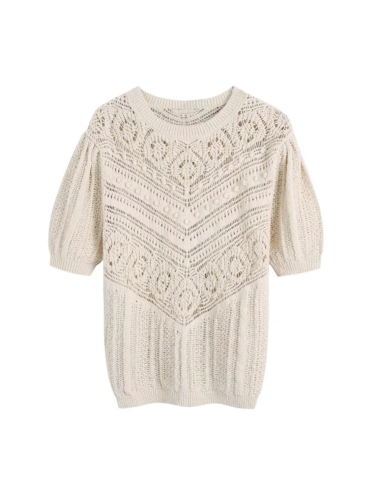 

2022 Summer Women Fashion Knitting Sweaters Short Sleeve Hollow Out Female Elegant Street Pullover Sweater Clothing