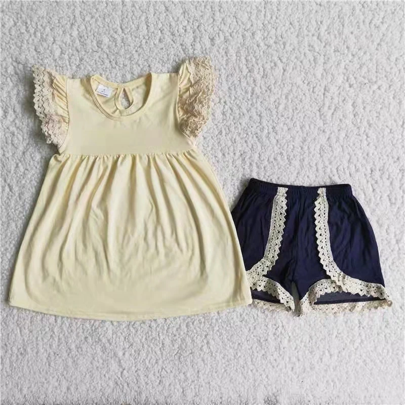 

baby girl summer clothes set white flutter sleeve top and black shorts cotton girl casual two piece outfit kids clothing