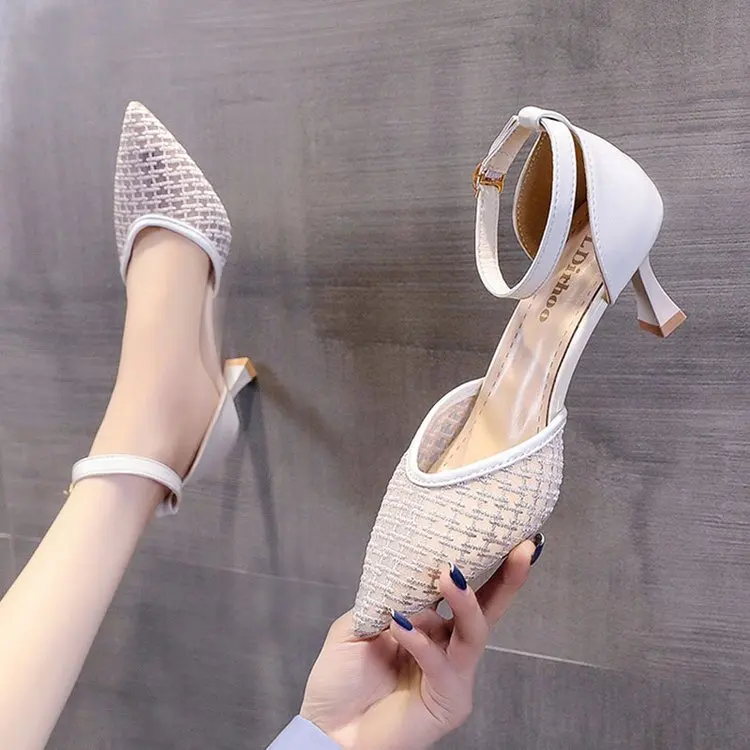 

New Fashion Women All-match Pointed Toe Sexy Stiletto Shoes with Buckle Solid Color Banquet Spring Autumn Ladies High Heels