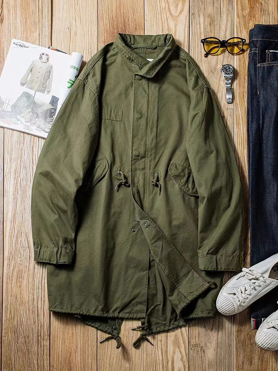 

Men's M-51 Fishtail Parka Trench Coat Army Green and Beige Vintage Coat Mid-length Loose Fit Autumn Clothes Couples