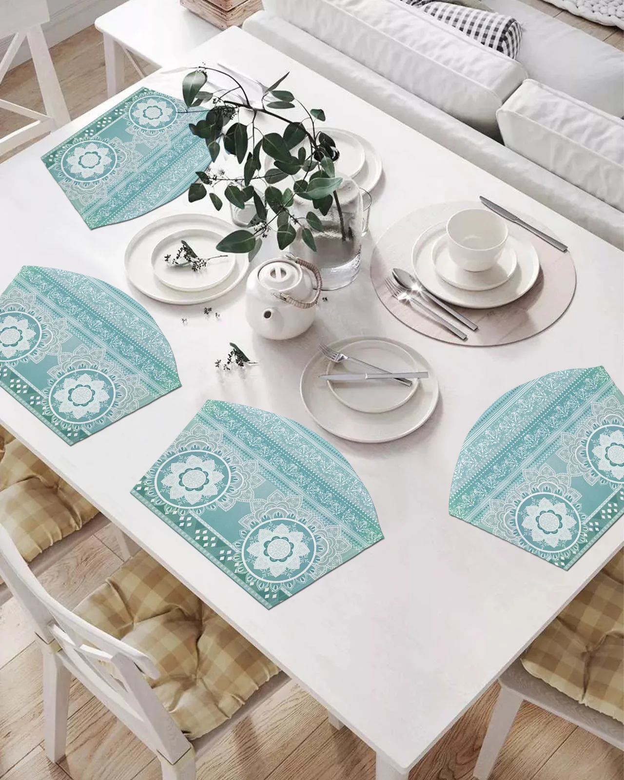 

2/4/6 шт. набор подставок в форме веера, зеленые настольные коврики с мандалой, подставка под чашу, коврик, Рождественский домашний декор, кухо...